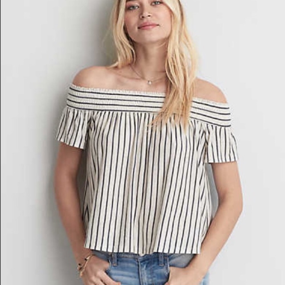 American eagle striped off the shoulder top